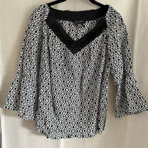 Black and white silk top